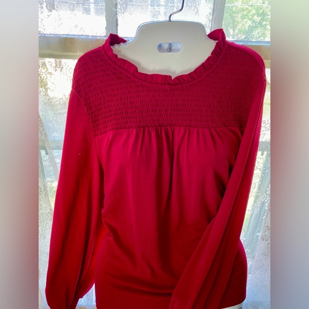 Adrianna Papell elegant Red Long Sleeve Blouse L excellent condition
